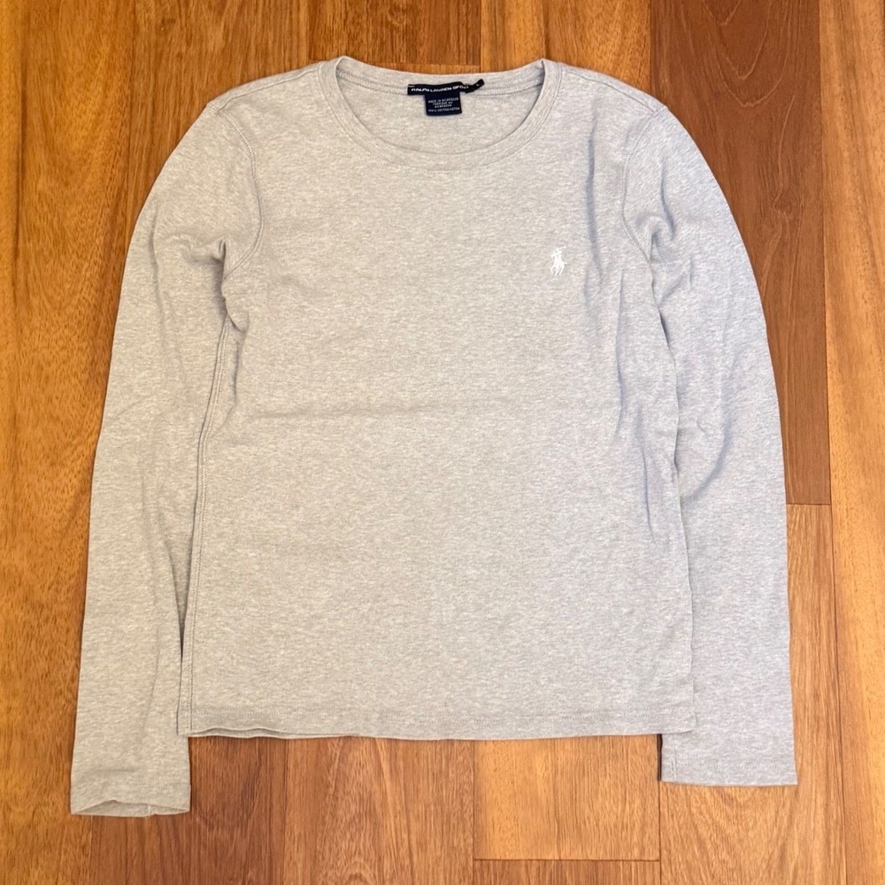 Women's Ralph Lauren Sport Thin Gray Long Sleeve Shirt Size Large